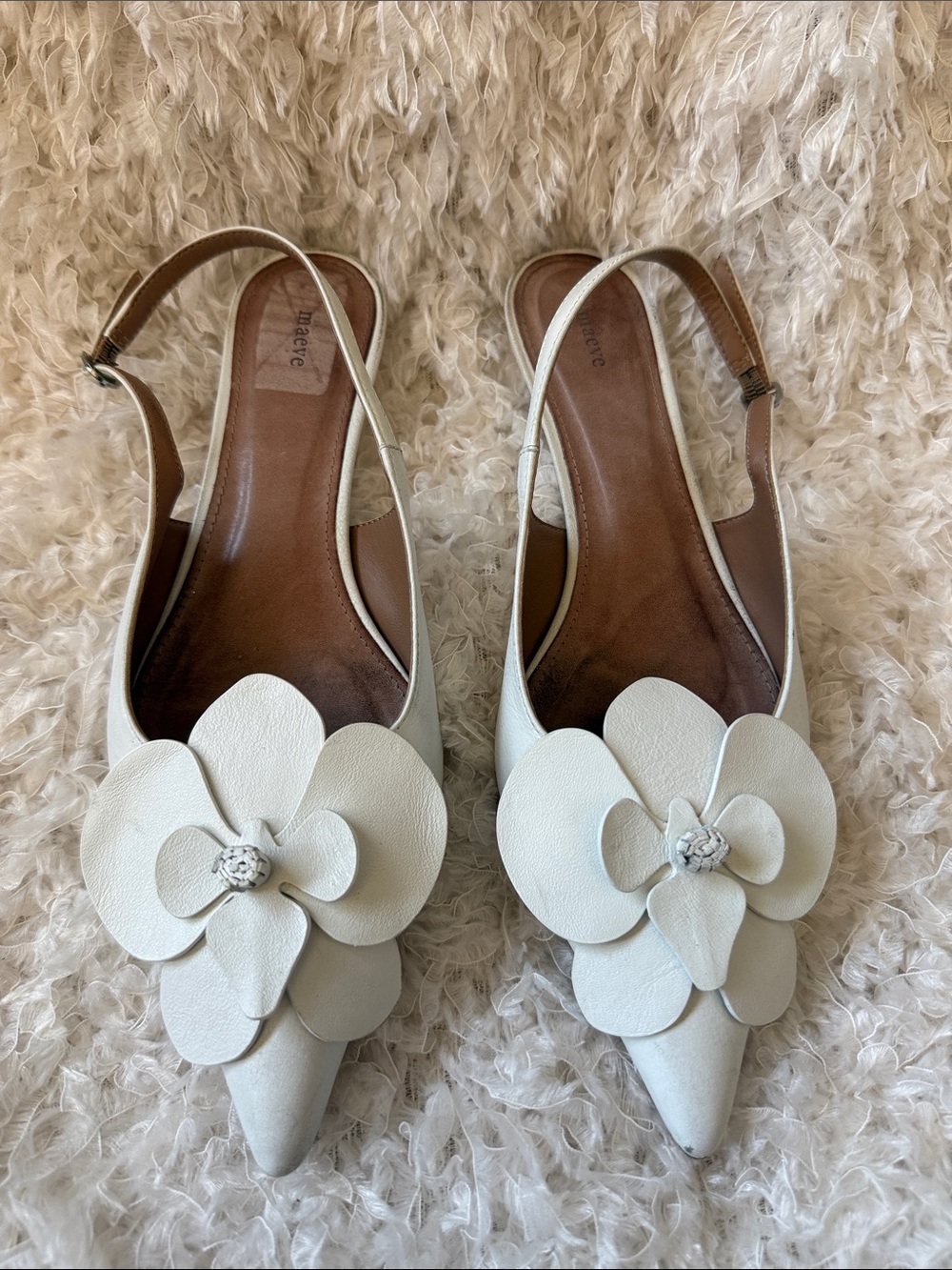 Maeve White Floral Pointed Slingback Flats